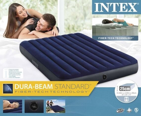 64759 Надувной матрас CLASSIC DOWNY AIRBED FIBER-TECH, 152Х203Х25 см